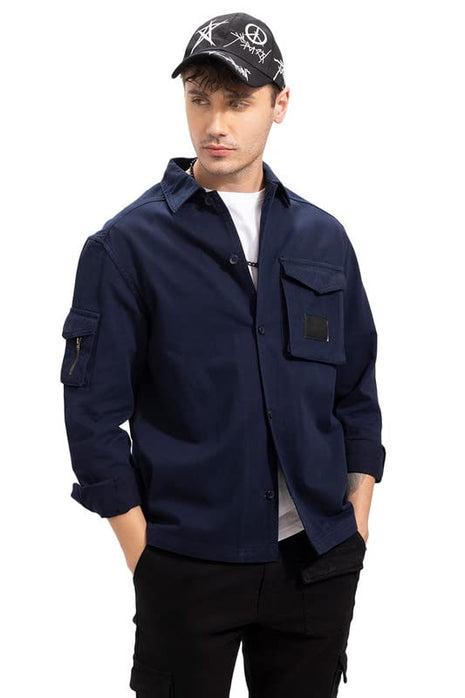 SNITCH Roxie Navy Overshirt Cotton Slim Fit Shirt|Anti-Dust|Coin Pocket |Two Patch Pocket |Comfort Stretch 