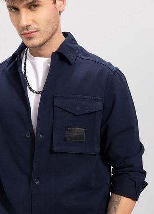 SNITCH Roxie Navy Overshirt Cotton Slim Fit Shirt|Anti-Dust|Coin Pocket |Two Patch Pocket |Comfort Stretch 