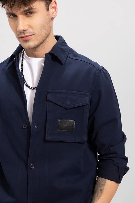 SNITCH Roxie Navy Overshirt Cotton Slim Fit Shirt|Anti-Dust|Coin Pocket |Two Patch Pocket |Comfort Stretch 