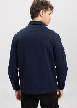 SNITCH Roxie Navy Overshirt Cotton Slim Fit Shirt|Anti-Dust|Coin Pocket |Two Patch Pocket |Comfort Stretch 