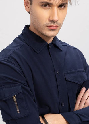 SNITCH Roxie Navy Overshirt Cotton Slim Fit Shirt|Anti-Dust|Coin Pocket |Two Patch Pocket |Comfort Stretch 