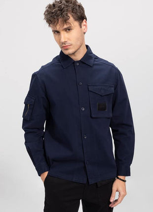 SNITCH Roxie Navy Overshirt Cotton Slim Fit Shirt|Anti-Dust|Coin Pocket |Two Patch Pocket |Comfort Stretch 