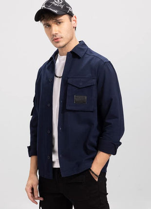 SNITCH Roxie Navy Overshirt Cotton Slim Fit Shirt|Anti-Dust|Coin Pocket |Two Patch Pocket |Comfort Stretch 