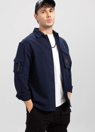 SNITCH Roxie Navy Overshirt Cotton Slim Fit Shirt|Anti-Dust|Coin Pocket |Two Patch Pocket |Comfort Stretch 