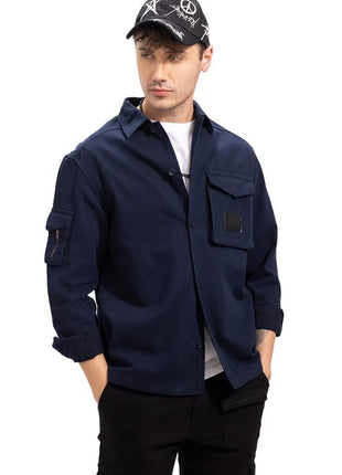 SNITCH Roxie Navy Overshirt Cotton Slim Fit Shirt|Anti-Dust|Coin Pocket |Two Patch Pocket |Comfort Stretch 