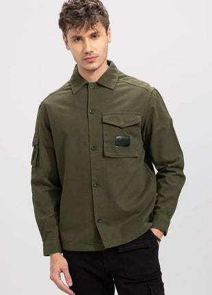SNITCH Roxie Olive Overshirt Cotton Slim Fit Shirt|Anti-Dust|Coin Pocket |Two Patch Pocket |Comfort Stretch 