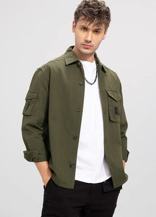 SNITCH Roxie Olive Overshirt Cotton Slim Fit Shirt|Anti-Dust|Coin Pocket |Two Patch Pocket |Comfort Stretch 