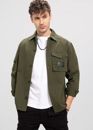 SNITCH Roxie Olive Overshirt Cotton Slim Fit Shirt|Anti-Dust|Coin Pocket |Two Patch Pocket |Comfort Stretch 