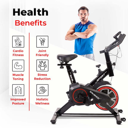 SPARNOD FITNESS SSB-08 Spin Bike Exercise Cycle For Home Gym With 8kg Flywheel, LED Display, Pulse Sensor, Adjustable Resistance, Silent Belt Drive,4-Way Adjustable Cushioned Seat And 2-Way Handlebar 