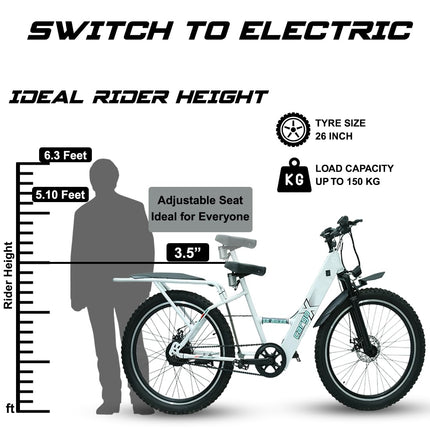 SS Bikes CargoX Heavy Duty Electric Cycle, 50 KM Range, 36V/10Ah Internal Battery, 350W BLDC Motor, Front Suspension Dual Disc Brakes, LED Display, Headlight, Top Speed 25KM, 2 Years Warranty on Motor 