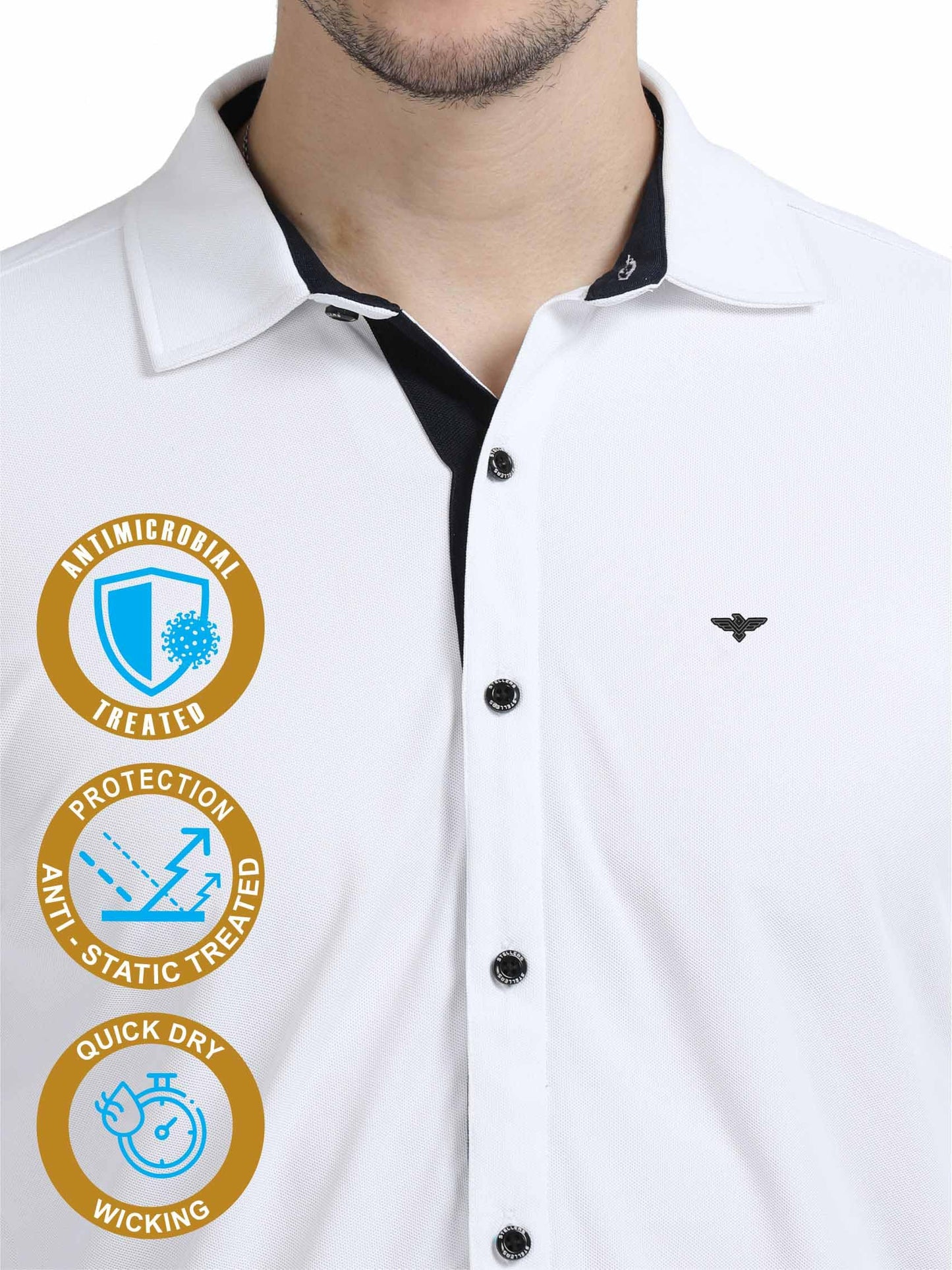 STELLERS Men's Premium Full Sleeve Shirt | Feather Touch Feel| Regular Fit| Odour Resistant| Anti-Static| Wrinkle Free| Quick Dry | Stretchable| Lightweight| Sweat-Proof White 
