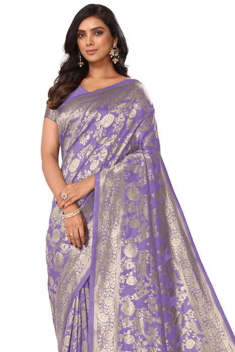 SUBHAM Women's Silk Cotton Kanjivaram Soft Saree with Blouse Piece | Jacquard Design Banarasi Sarees | Golden Zari (46113 - Light Purple, Golden) 