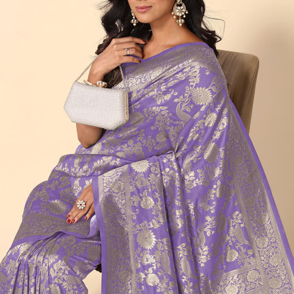 SUBHAM Women's Silk Cotton Kanjivaram Soft Saree with Blouse Piece | Jacquard Design Banarasi Sarees | Golden Zari (46113 - Light Purple, Golden) 
