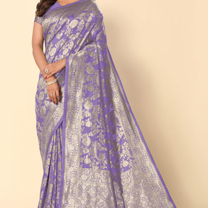 SUBHAM Women's Silk Cotton Kanjivaram Soft Saree with Blouse Piece | Jacquard Design Banarasi Sarees | Golden Zari (46113 - Light Purple, Golden) 