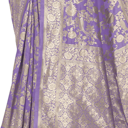 SUBHAM Women's Silk Cotton Kanjivaram Soft Saree with Blouse Piece | Jacquard Design Banarasi Sarees | Golden Zari (46113 - Light Purple, Golden) 