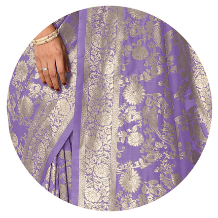 SUBHAM Women's Silk Cotton Kanjivaram Soft Saree with Blouse Piece | Jacquard Design Banarasi Sarees | Golden Zari (46113 - Light Purple, Golden) 