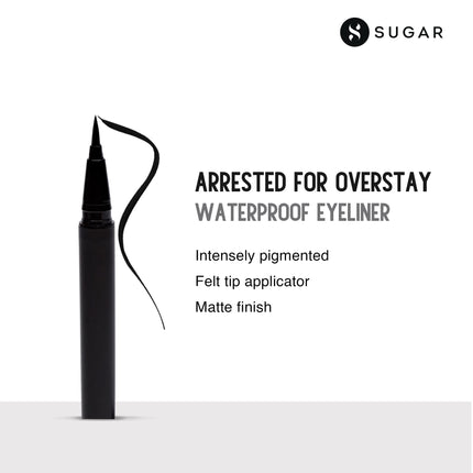 SUGAR Cosmetics Arrested For Overstay 100% Waterproof Eyeliner | Matte Finish - 01 I'll Be Black (Black Eyeliner) 