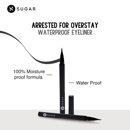 SUGAR Cosmetics Arrested For Overstay 100% Waterproof Eyeliner | Matte Finish - 01 I'll Be Black (Black Eyeliner) 