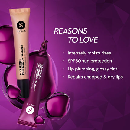 SUGAR Cosmetics Glide Peptide SPF50 PA+++ Lip Treatment | Infused Hyaluronic Acid, Ceramides & Vitamin E | Tinted Lip Balm | 10ml - 03 Berry Blast 