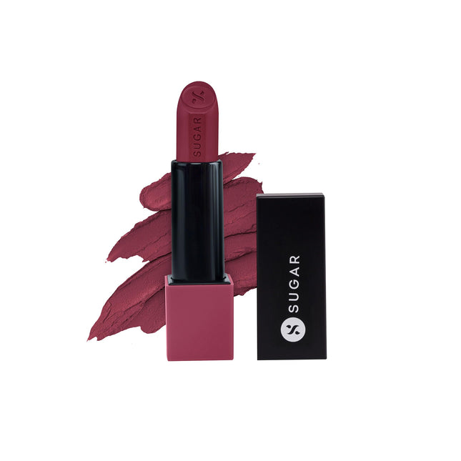 SUGAR Cosmetics Glide Peptide Serum Lipstick with Hyaluronic Acid & Vitamin E | Velvet Matte Finish | Long Lasting & Pigmented | 1 Swipe Full Coverage | 4.2gm - 06 Moscow Mulberry 