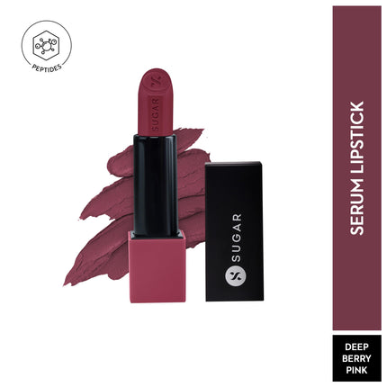 SUGAR Cosmetics Glide Peptide Serum Lipstick with Hyaluronic Acid & Vitamin E | Velvet Matte Finish | Long Lasting & Pigmented | 1 Swipe Full Coverage | 4.2gm - 06 Moscow Mulberry 