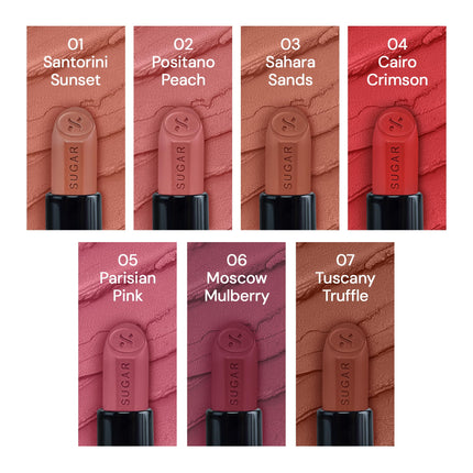 SUGAR Cosmetics Glide Peptide Serum Lipstick with Hyaluronic Acid & Vitamin E | Velvet Matte Finish | Long Lasting & Pigmented | 1 Swipe Full Coverage | 4.2gm - 06 Moscow Mulberry 