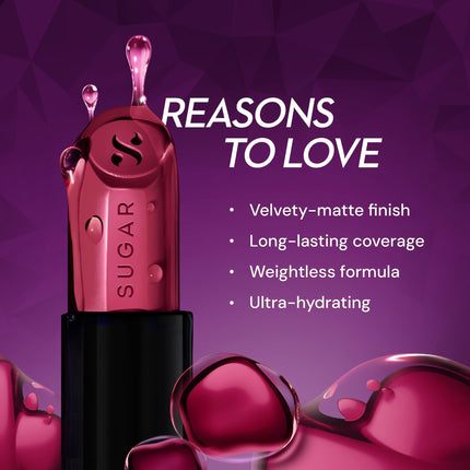 SUGAR Cosmetics Glide Peptide Serum Lipstick with Hyaluronic Acid & Vitamin E | Velvet Matte Finish | Long Lasting & Pigmented | 1 Swipe Full Coverage | 4.2gm - 06 Moscow Mulberry 