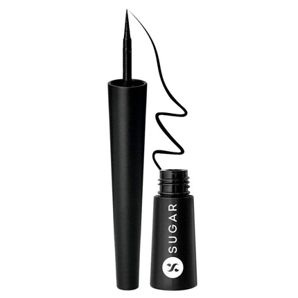 SUGAR Cosmetics Gloss Boss 24Hr Glossy Eyeliner Gel With Brush | Smudeproof & Waterproof - 01 Back In Black (Black Eyeliner) | 3Ml 