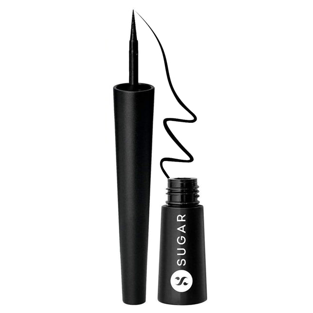 SUGAR Cosmetics Gloss Boss 24Hr Glossy Eyeliner Gel With Brush | Smudeproof & Waterproof - 01 Back In Black (Black Eyeliner) | 3Ml 