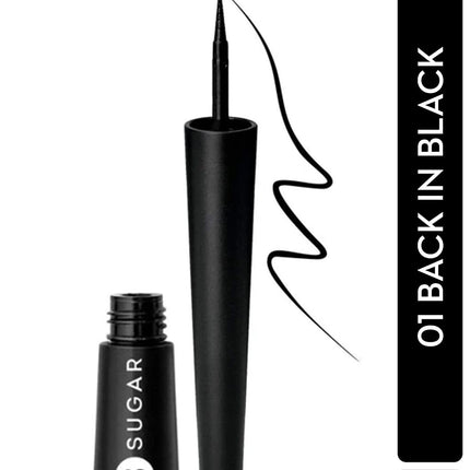 SUGAR Cosmetics Gloss Boss 24Hr Glossy Eyeliner Gel With Brush | Smudeproof & Waterproof - 01 Back In Black (Black Eyeliner) | 3Ml 