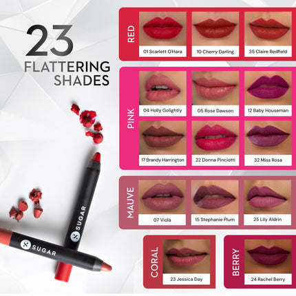 SUGAR Cosmetics Matte as Hell Crayon Lipsticks for Women | Lasts Up To 8+ Hours | Lip Crayon with Sharpener | 2.8gm - 16 Claire Underwood 