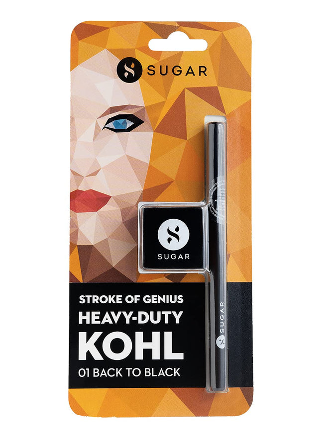 SUGAR Cosmetics Stroke Of Genius Heavy-Duty Kohl with Sharpner | Long Lasting, Smudge Proof & Waterproof Kajal Pencil | Matte Finish | 1.2gm - 01 Back To Black (Black) 
