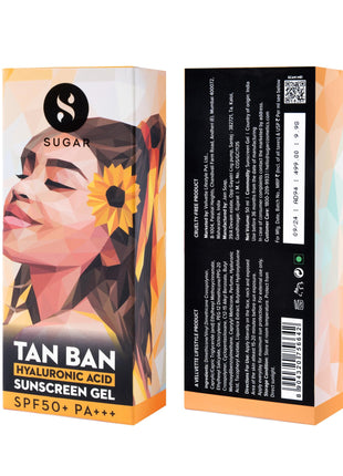 SUGAR Cosmetics Tan Ban Hyaluronic Acid Sunscreen SPF50+ PA+++ Gel |All Skin Non Greasy | Light Weight Formula | 50ml 