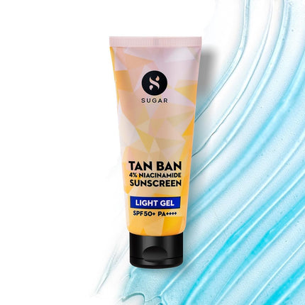 SUGAR Cosmetics Tan Ban Sunscreen SPF50 PA++++ Light Gel with 4% Niacinamide & 1% Hyaluronic Acid | Non Greasy & lightweight formula | No White Cast | 10ml 