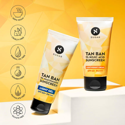 SUGAR Cosmetics Tan Ban Sunscreen SPF50 PA++++ Light Gel with 4% Niacinamide & 1% Hyaluronic Acid | Non Greasy & lightweight formula | No White Cast | 10ml 