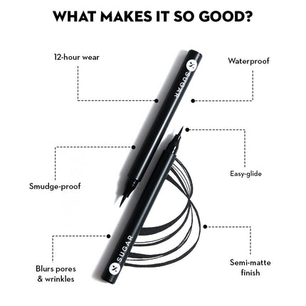 SUGAR Cosmetics Wingman Waterproof Matte Finish Microliner | Liquid Eyeliner | Flexi-Tip Applicator | Pen Eyeliner | Lasts Upto 12 Hrs | Smudgeproof & Transferproof | 1.6ml - 01 I'Ll Be Black 