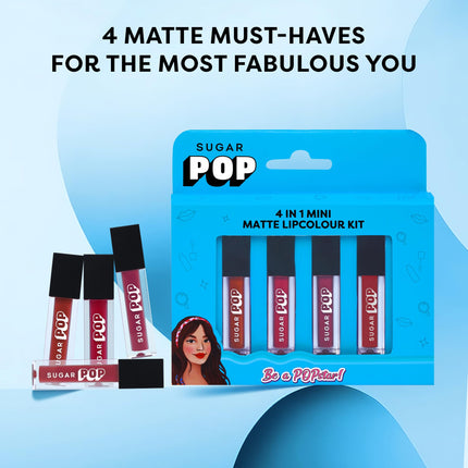 SUGAR POP 4 in 1 Mini Matte Lipcolour Kit | Vitamin E | Smudgeproof | Long-lasting Wear | 4 N x 1.1 ml - 01 Cult Classics 