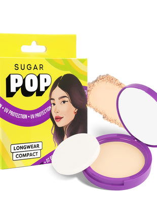 SUGAR POP Longwear Matte Compact | For Fair To Medium Skin Tone | Packed with Castor Oil & Vitamin E | UV Protection, Pore Minimizing | Medium Coverage | 9gm - 02 Beige 