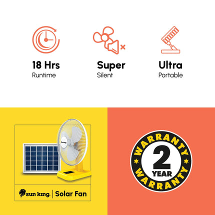 SUN KING 16 Inch 5100 mAh Battery Portable 20 Watt Solar Powered Fan With Brushless DC Motor Technology, Rechargeable Solar Fan for Indoor Housing, Office, Camping 