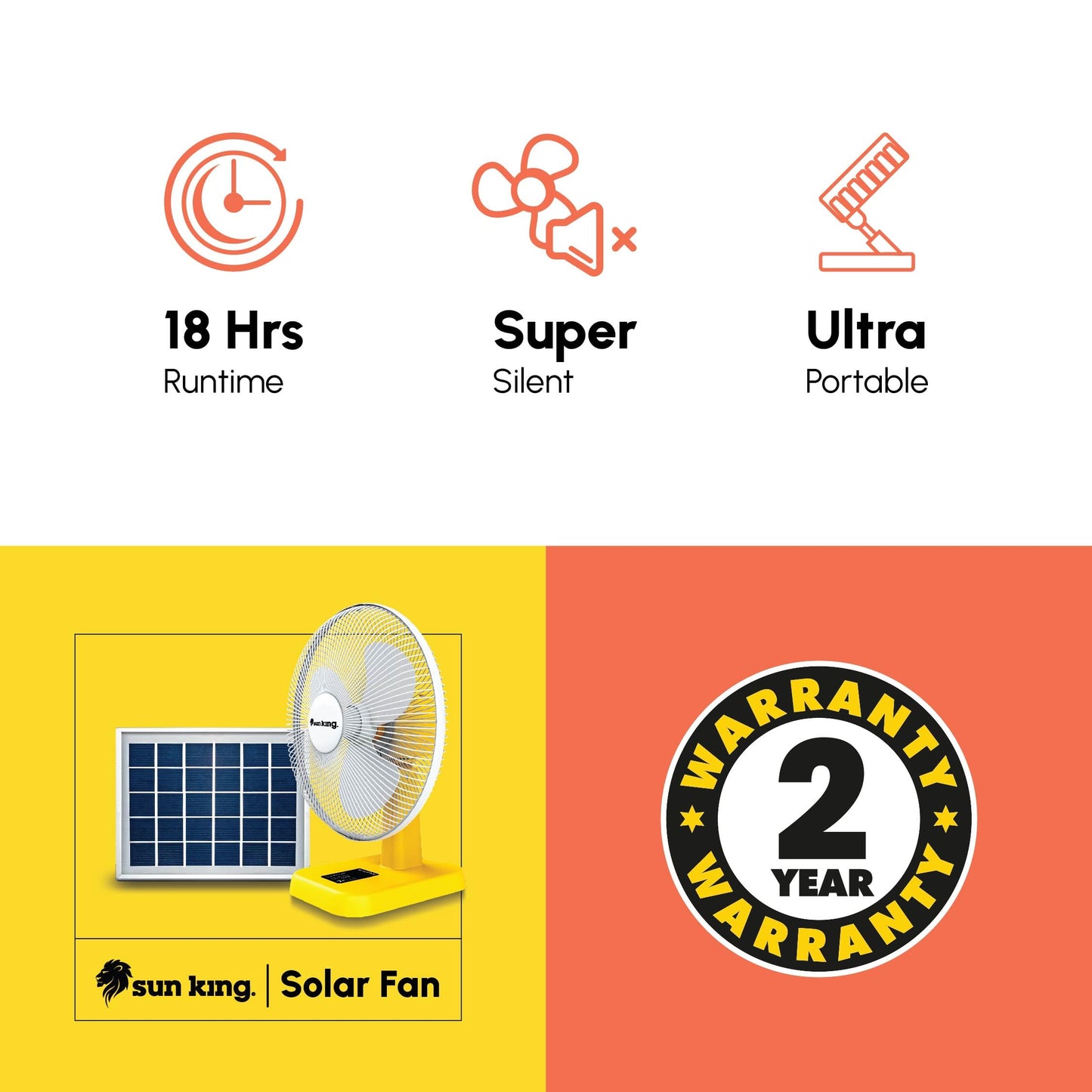 SUN KING 16 Inch 5100 mAh Battery Portable 20 Watt Solar Powered Fan With Brushless DC Motor Technology, Rechargeable Solar Fan for Indoor Housing, Office, Camping 