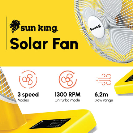 SUN KING 16 Inch 5100 mAh Battery Portable 20 Watt Solar Powered Fan With Brushless DC Motor Technology, Rechargeable Solar Fan for Indoor Housing, Office, Camping 
