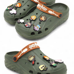 SVAAR x Harry Potter Men's Magical Clogs with 10 Authentic Harry Potter Charms Included and Adjustable Back Strap Olive Green 