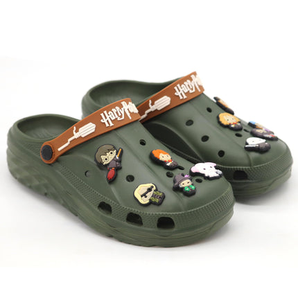 SVAAR x Harry Potter Men's Magical Clogs with 10 Authentic Harry Potter Charms Included and Adjustable Back Strap Olive Green 