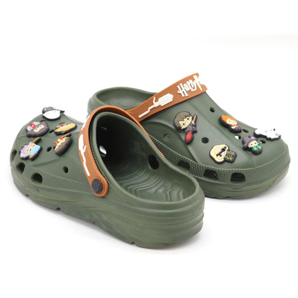 SVAAR x Harry Potter Men's Magical Clogs with 10 Authentic Harry Potter Charms Included and Adjustable Back Strap Olive Green 