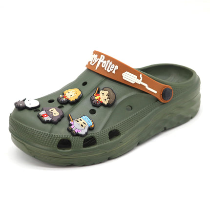 SVAAR x Harry Potter Men's Magical Clogs with 10 Authentic Harry Potter Charms Included and Adjustable Back Strap Olive Green 