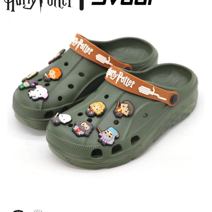 SVAAR x Harry Potter Men's Magical Clogs with 10 Authentic Harry Potter Charms Included and Adjustable Back Strap Olive Green 