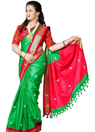 SWARA01_TEXTILE paithani green red-Classic Saree with Subtle Embellishments ? Perfect for Every Occasion 