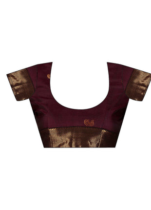 SWARON Women's Banarasi Jacquard Kanjivaram Silk Saree with Unstitched Blouse Piece (3743S111NW_Red & Dark Maroon) 