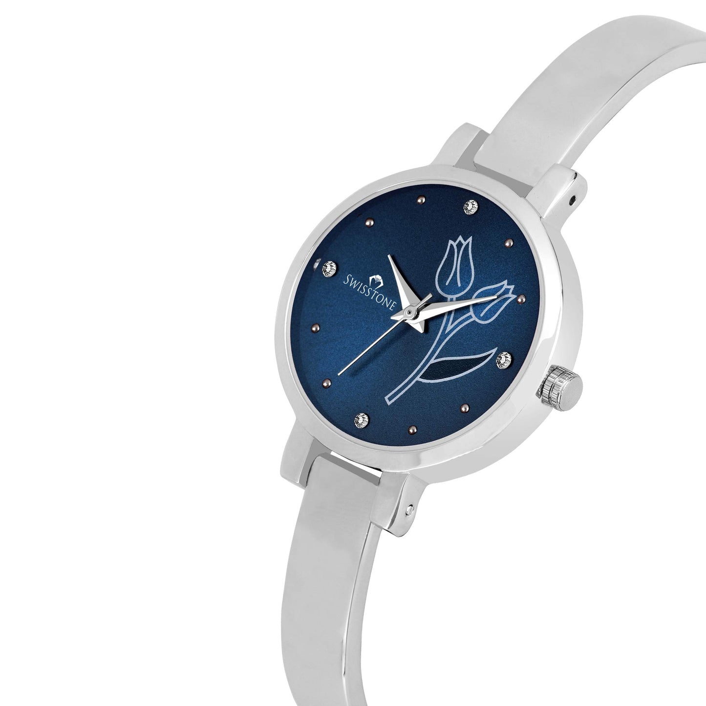 SWISSTONE Analog Stainless Steel Silver Plated Women's Watch (Blue Dial Silver Colored Strap). 