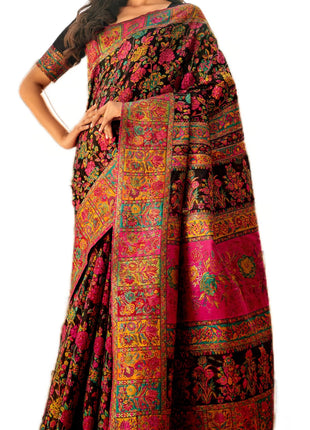 SWORNOF Women's Kanjivaram Banarasi Silk Saree For Patola Festival Wedding Silk With Rich Pallu Design Sarees For Women With Blouse Piece, Black 